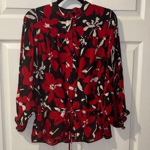 Anne Klein Red and Black Floral Blouse
